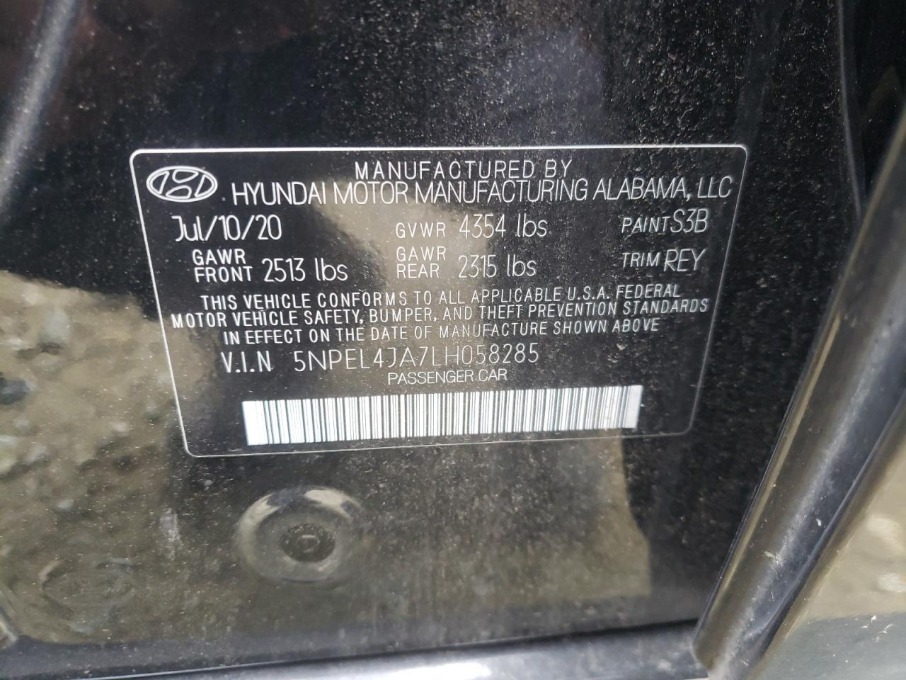 5NPEL4JA7LH058285 2020 Hyundai Sonata Sel