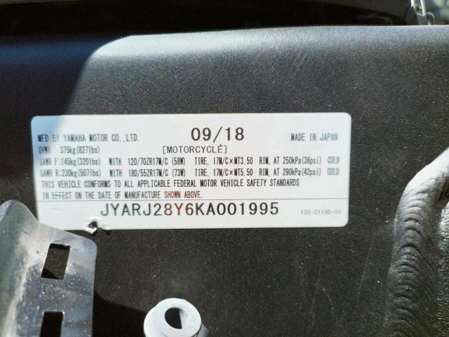2019 YAMAHA YZFR6 C JYARJ28Y6KA001995