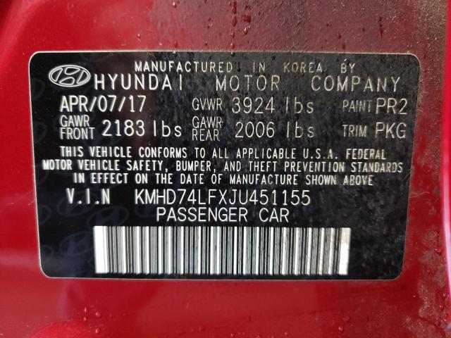 KMHD74LFXJU451155 | 2018 HYUNDAI ELANTRA SE