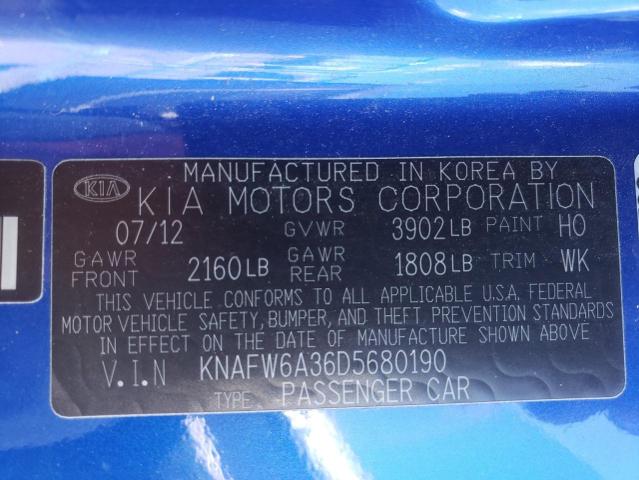 KNAFW6A36D5680190 KIA FORTE SX