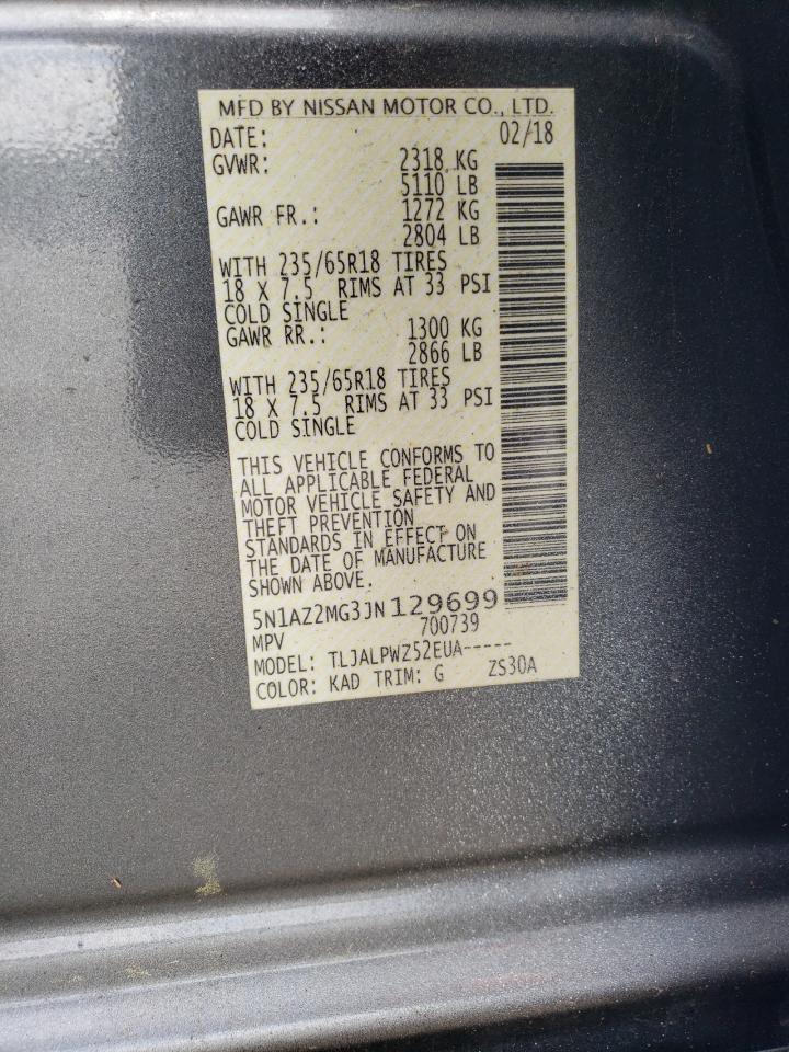 5N1AZ2MG3JN129699 NISSAN MURANO 2018