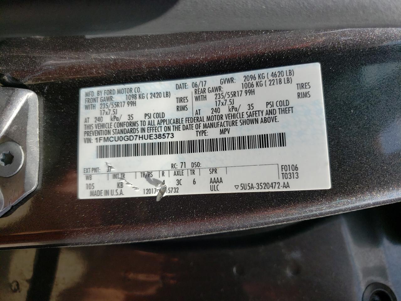 1FMCU0GD7HUE38573 FORD ESCAPE 2017