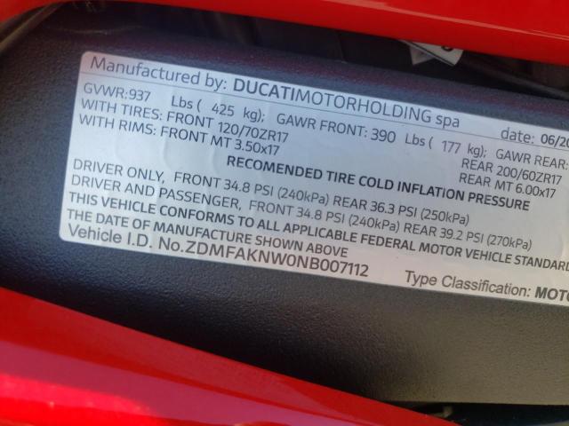 2022 DUCATI STREETFIGH ZDMFAKNW0NB007112