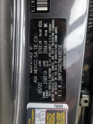 2022 KIA UK 3KPF24AD7NE498158