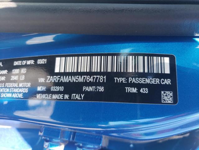 2021 ALFA ROMEO GIULIA SPO ZARFAMAN5M7647781