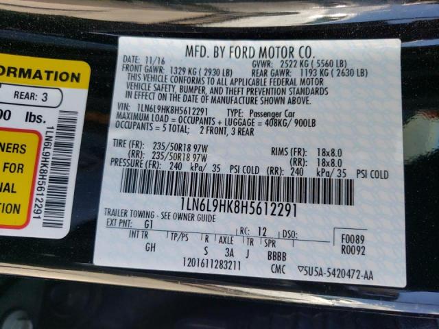 1LN6L9HK8H5612291 Lincoln CONTINENTL