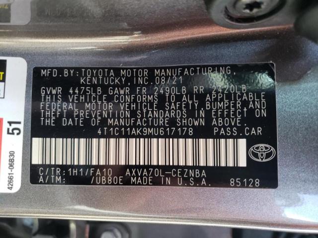 2021 TOYOTA CAMRY LE 4T1C11AK9MU617178