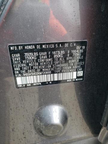 2019 HONDA FIT EXL 3HGGK5H02KM720668