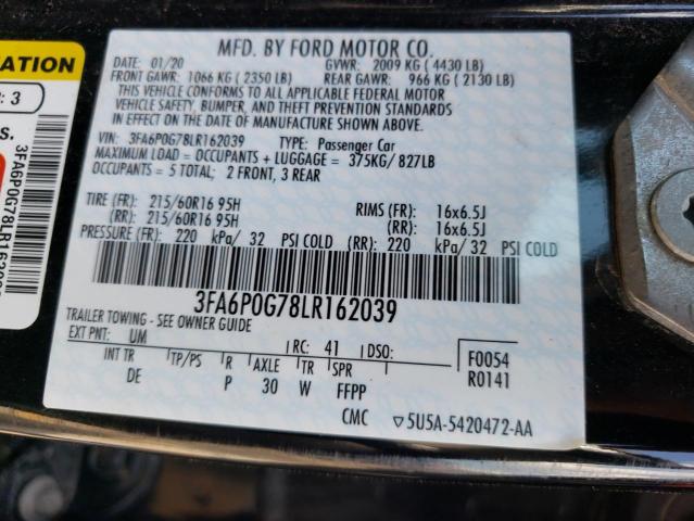 3FA6P0G78LR162039 | 2020 FORD FUSION S