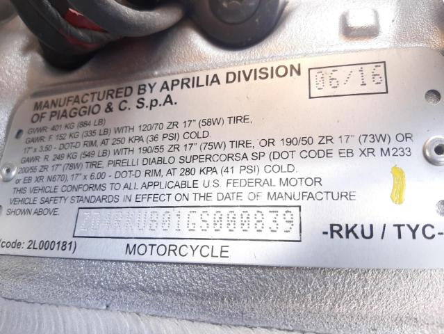 2016 APRILIA RSV4 RF ZD4RKUB01GS000839