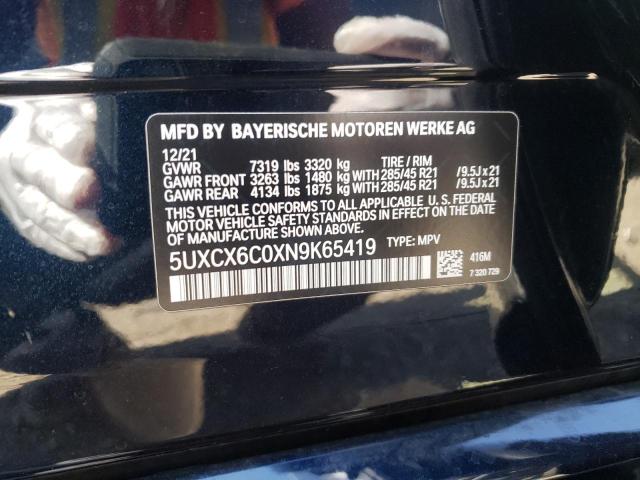 2022 BMW X7 M50I 5UXCX6C0XN9K65419