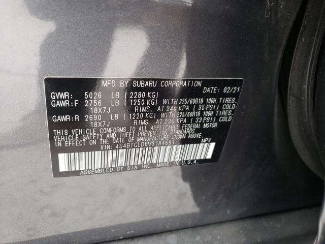2021 SUBARU OUTBACK ON 4S4BTGLD6M3184691