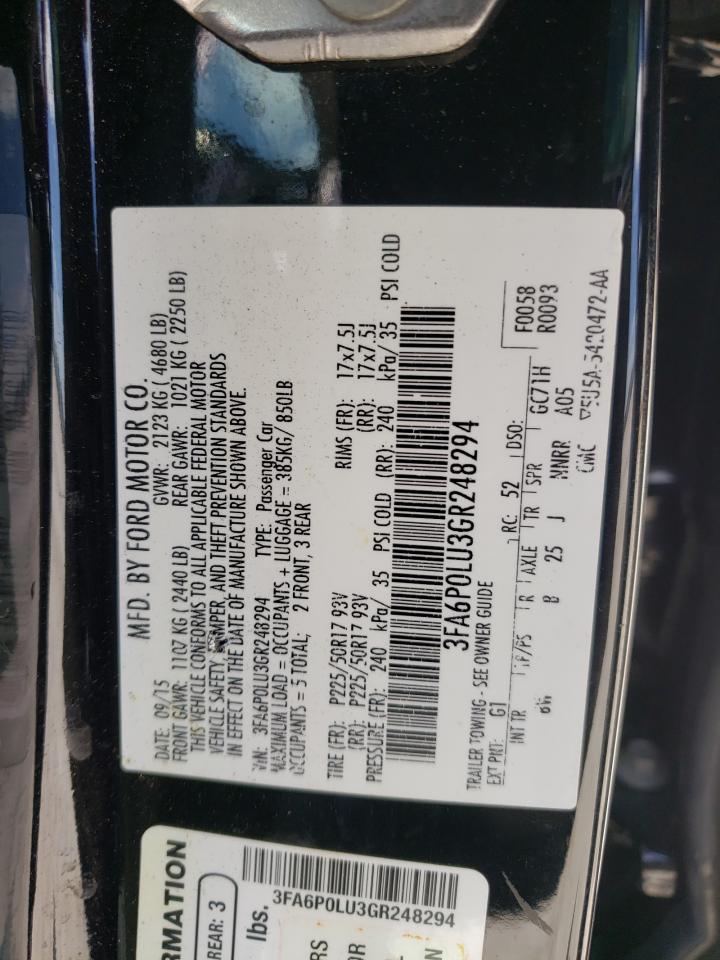 2016 Ford Fusion Se Hybrid VIN: 3FA6P0LU3GR248294 Lot: 52839772