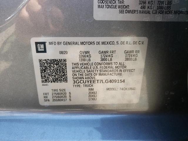 Auction sale of the 2020 CHEVROLET C/K1500 , vin: 3GCUYEET7LG409154, lot number: 53345012