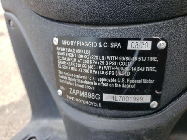 2020 PIAGGIO MOTORCYCLE ZAPM898G4L7001999