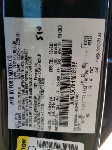 2017 LINCOLN MKZ SELECT 3LN6L5C98HR618599