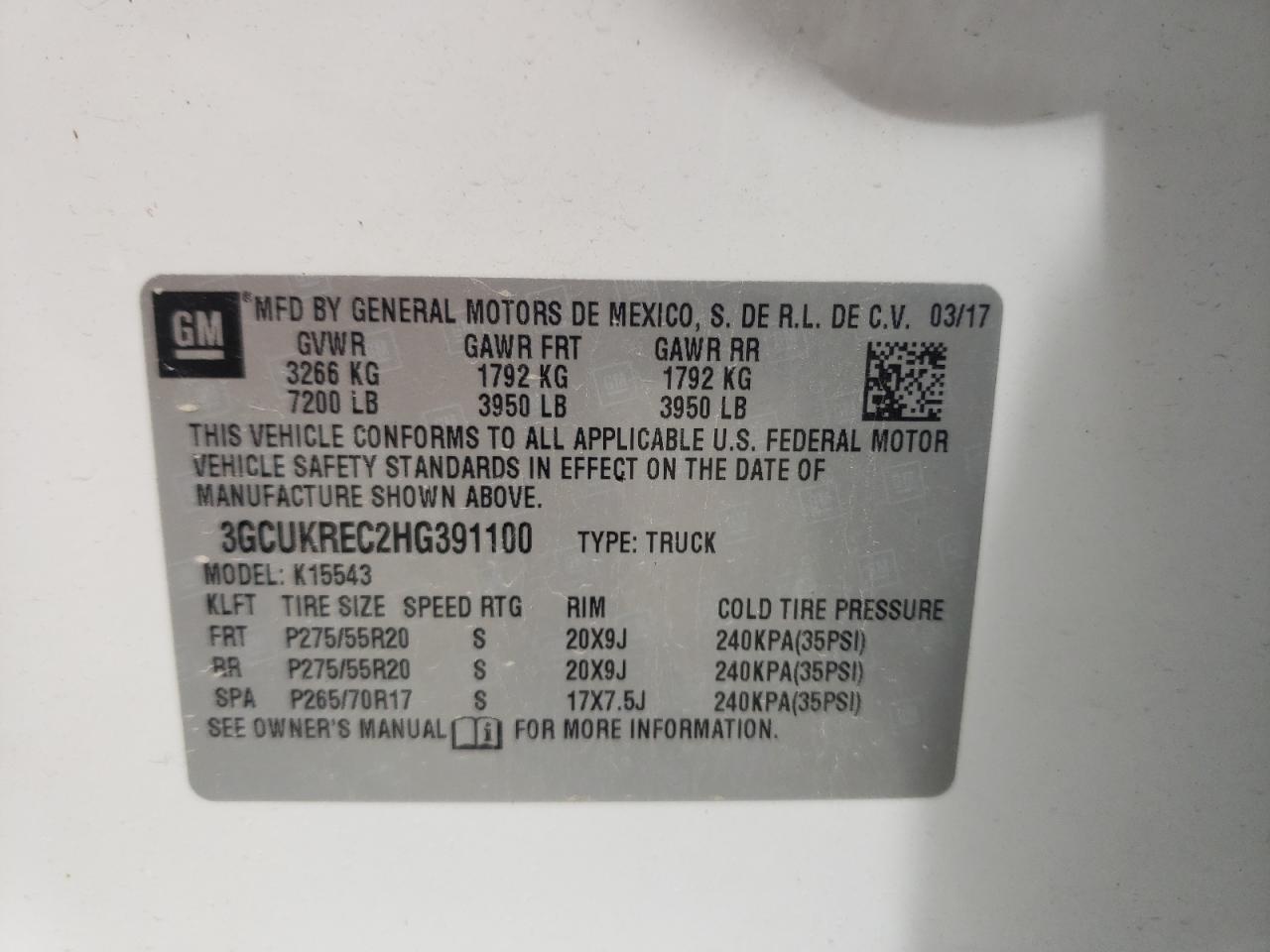 3GCUKREC2HG391100 CHEVROLET ALL Models 2017