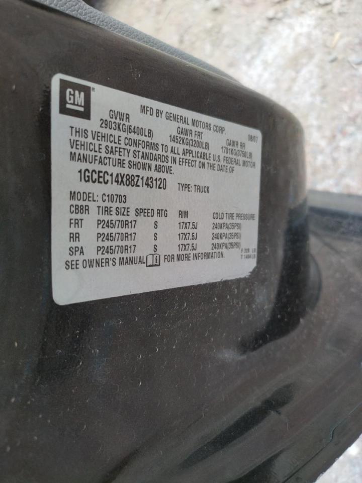 2008 Chevrolet Silverado C1500 VIN: 1GCEC14X88Z143120 Lot: 53521452