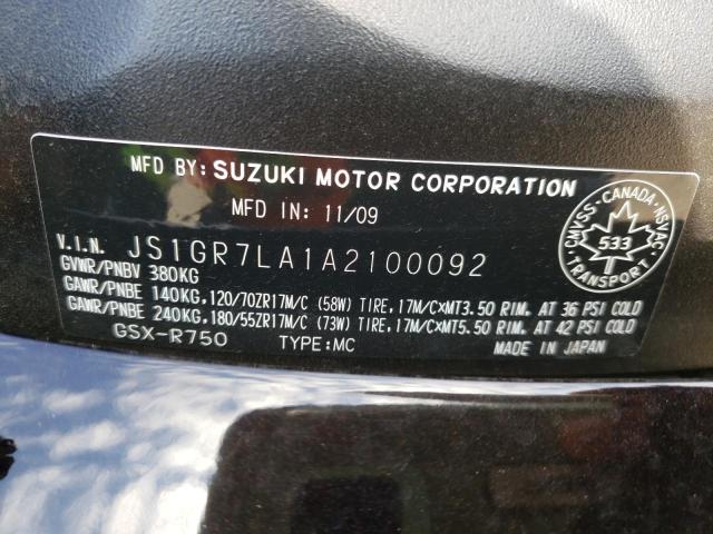 2010 SUZUKI GSX750 R JS1GR7LA1A2100092