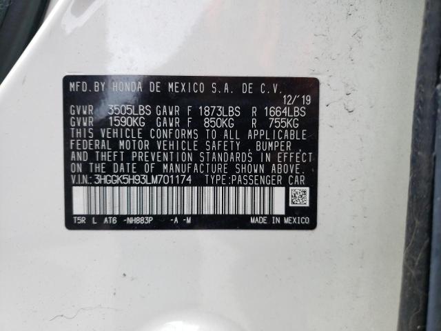 2020 HONDA FIT EXL 3HGGK5H93LM701174