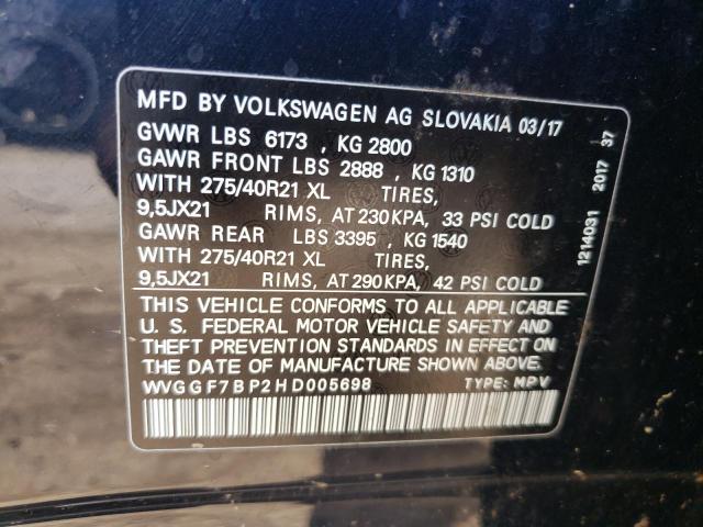 2017 VOLKSWAGEN TOUAREG EX WVGGF7BP2HD005698