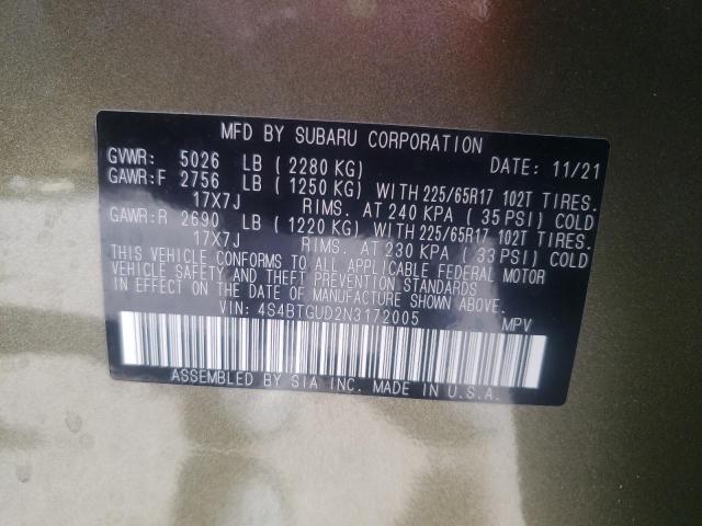 2022 SUBARU OUTBACK WI 4S4BTGUD2N3172005