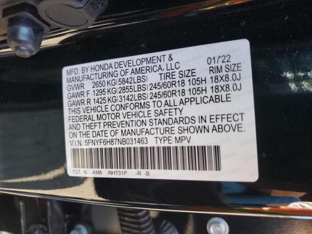 2022 HONDA PILOT TRAI 5FNYF6H87NB031463