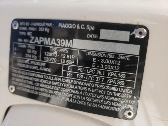 2021 VESPA MOTORCYCLE ZAPMA39M3M5202246