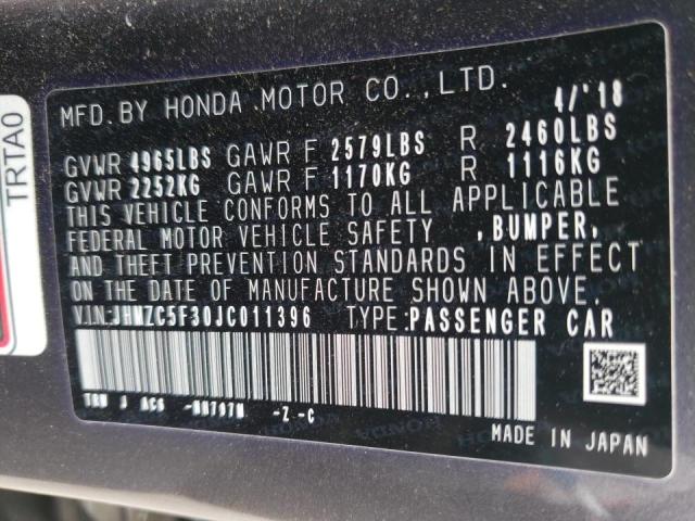 2018 HONDA CLARITY TO - JHMZC5F30JC011396