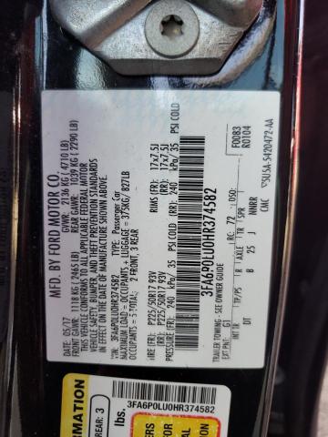 3FA6P0LU0HR374582 FORD FUSION 2017