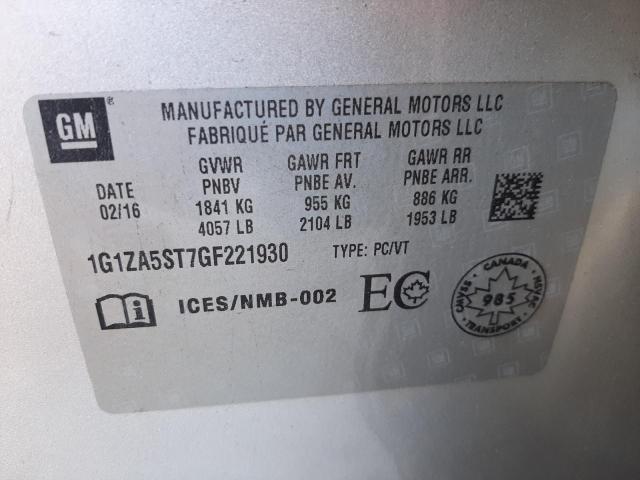 2016 CHEVROLET MALIBU L 1G1ZA5ST7GF221930