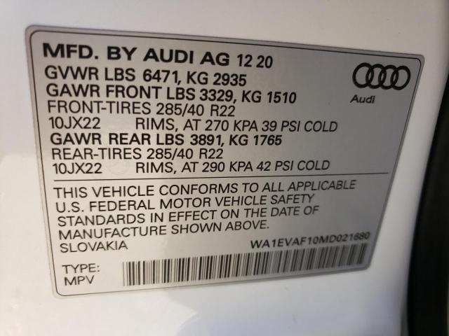 2021 AUDI Q8 PREMIUM WA1EVAF10MD021680