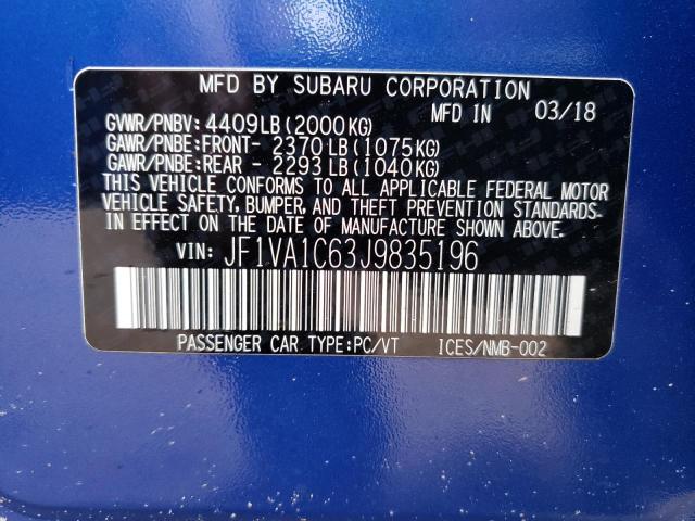 JF1VA1C63J9835196 Subaru WRX
