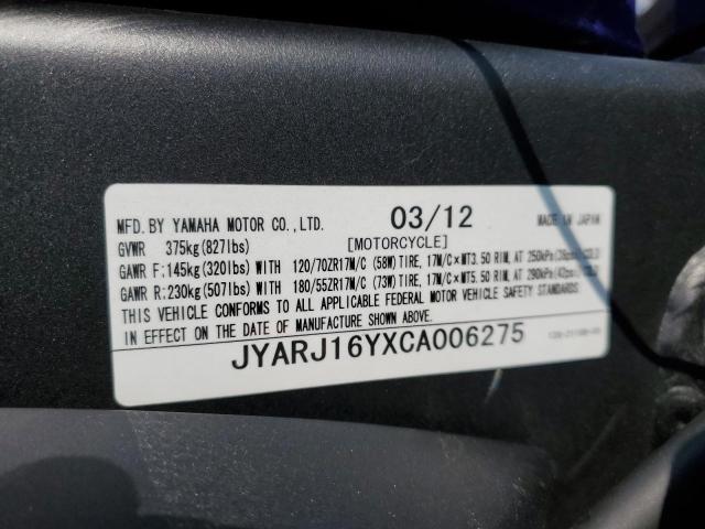 2012 YAMAHA YZFR6 C JYARJ16YXCA006275