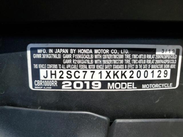2019 HONDA CBR1000 RR - JH2SC771XKK200129