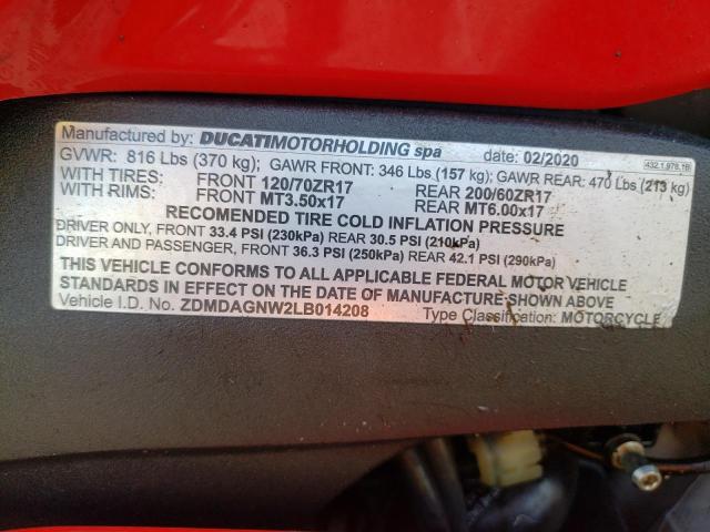2020 DUCATI PANIGALE V ZDMDAGNW2LB014208