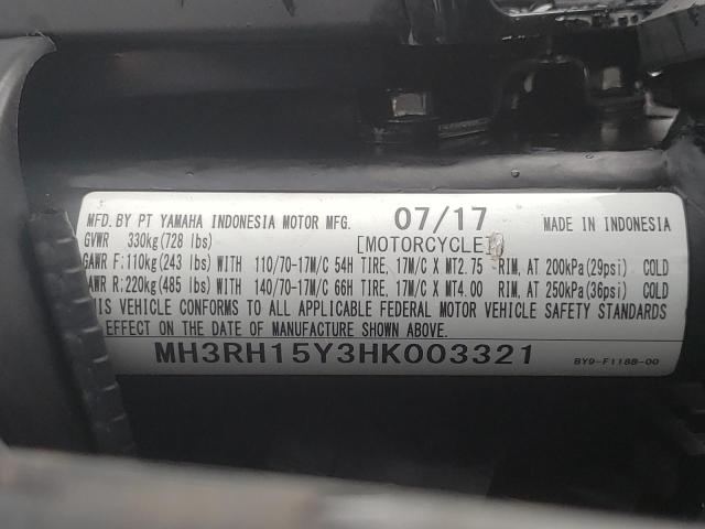 2017 YAMAHA YZFR3 A MH3RH15Y3HK003321
