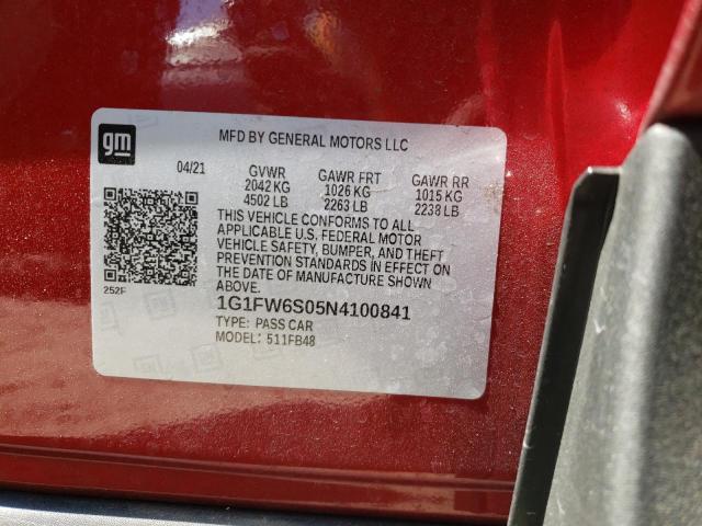 2022 CHEVROLET BOLT EV 1L 1G1FW6S05N4100841