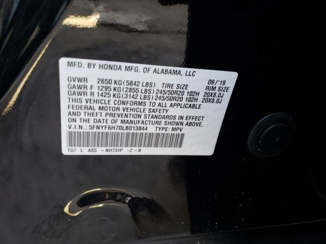 2020 HONDA PILOT BLAC 5FNYF6H70LB013844