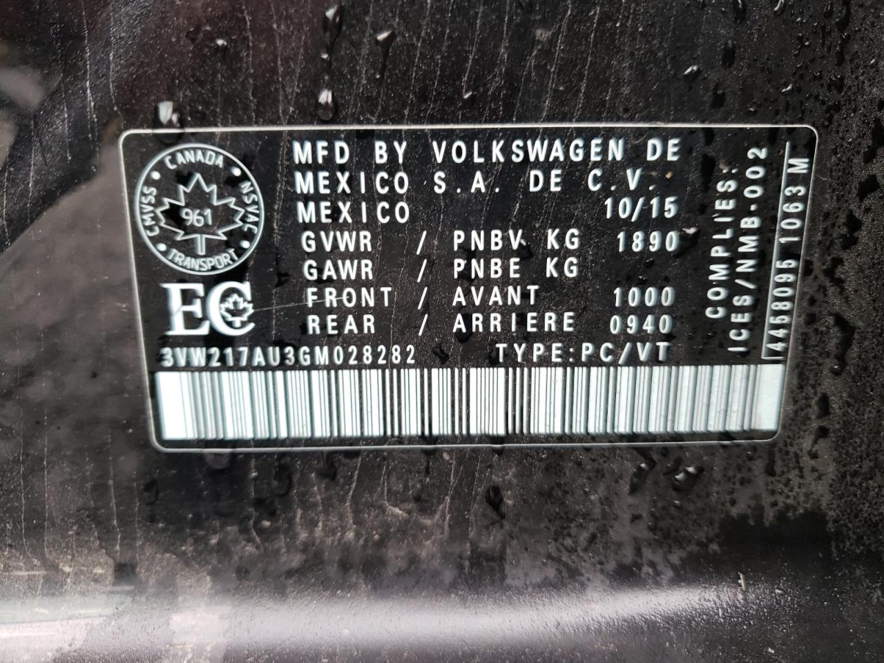 2016 Volkswagen Golf S/Se VIN: 3VW217AU3GM028282 Lot: 62027345