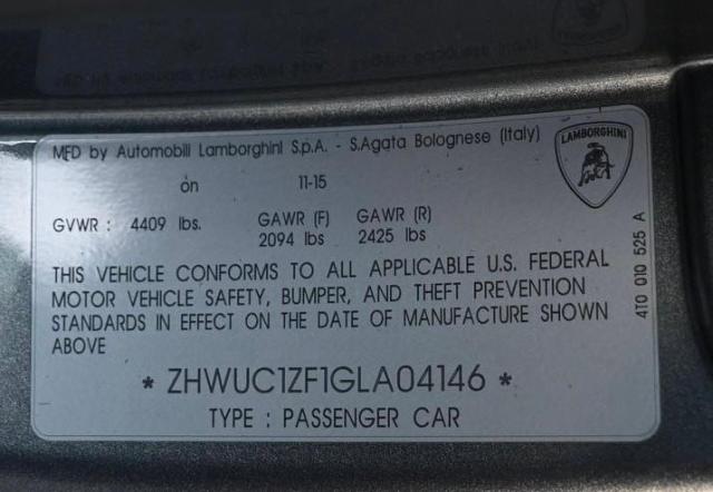 2016 LAMBORGHINI HURACAN ZHWUC1ZF1GLA04146