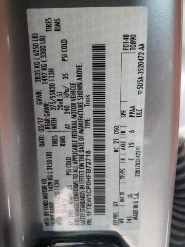 2017 Ford F150 Supercrew VIN: 1FTEW1CP0HFB72718 Lot: 54275652