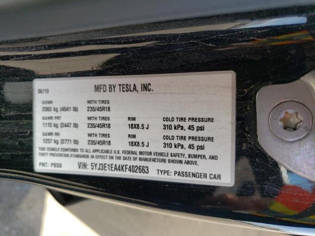 2019 TESLA 3 5YJ3E1EA4KF402663