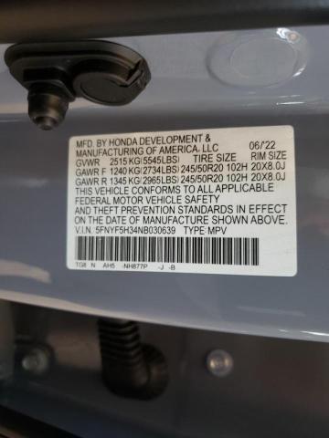 2022 HONDA PILOT SPOR 5FNYF5H34NB030639
