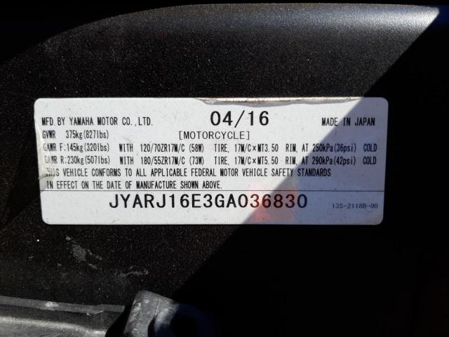 2016 YAMAHA YZF-R6 JYARJ16E3GA036830