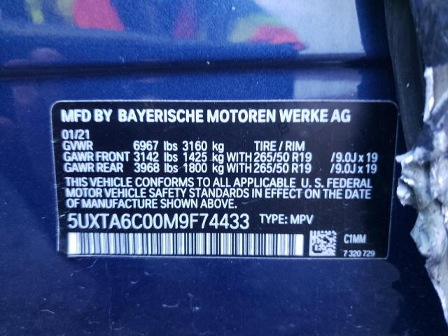 VIN 5UXTA6C00M9F74433 2021 BMW X5 no.10