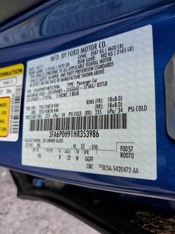 2017 FORD FUSION SE - 3FA6P0H91HR353986