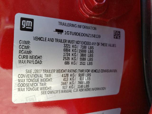 2022 GMC SIERRA LIM 1GTU9DED0NZ158139