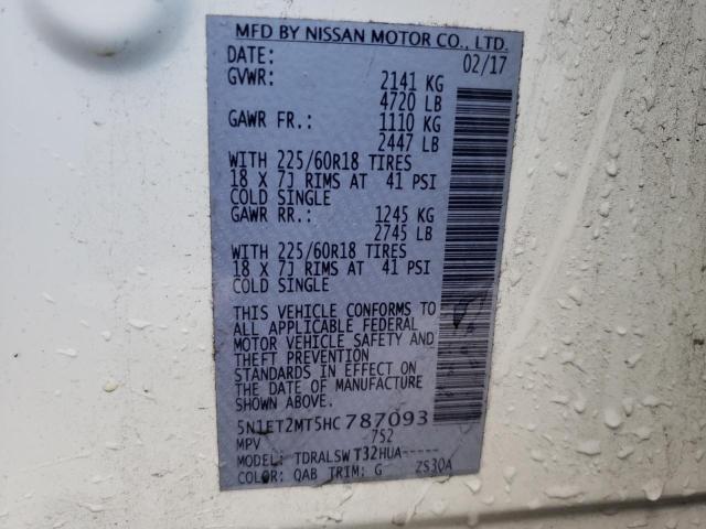 2017 NISSAN ROGUE SV H 5N1ET2MT5HC787093
