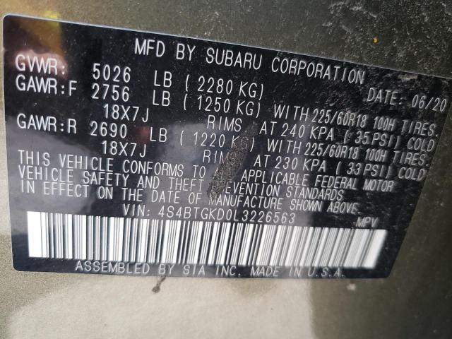 2020 SUBARU OUTBACK ON 4S4BTGKD0L3226563